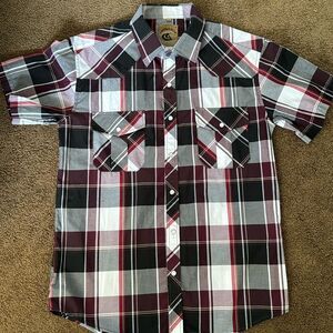 Coevals Club Maroon and Grey Checked Snap Front Short Sleeved Short